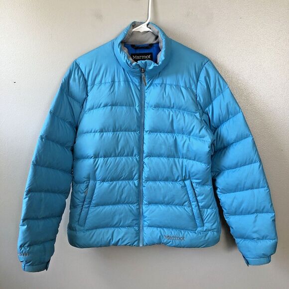 Marmot Jacket Womens Medium 650 Down Fill Puffer Coat Blue Full Zip Mock Neck - Picture 1 of 15
